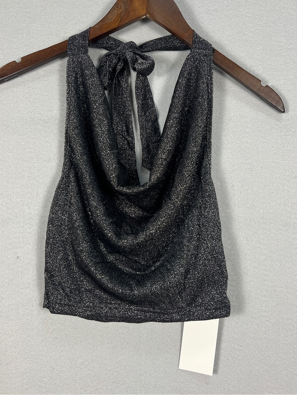MAKEMECHIC Women’s S Black Silver Metallic Halter Cowl Neck Backless Top NWT